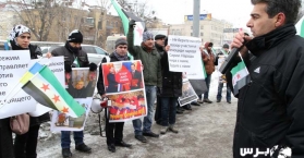 سوريون يتظاهرون ضد الفيتو الروسي أمام سفارة وقنصلية روسيا في أوكرانيا