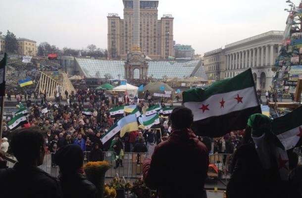 جانب من إحياء الذكرى الثالثة للثورة السورية في ميدان الاستقلال وسط كييف