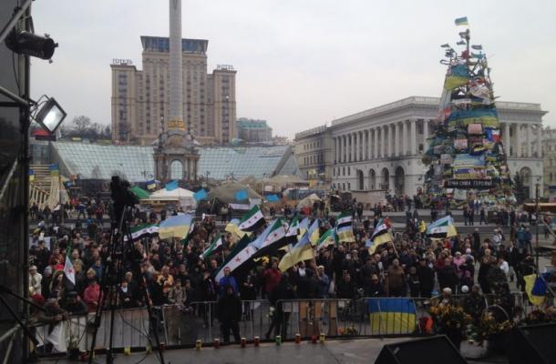 جانب من إحياء الذكرى الثالثة للثورة السورية في ميدان الاستقلال وسط كييف
